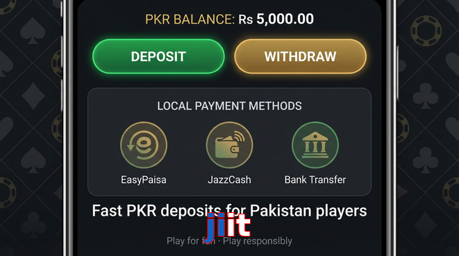 Deposit and withdrawal screen with PKR methods